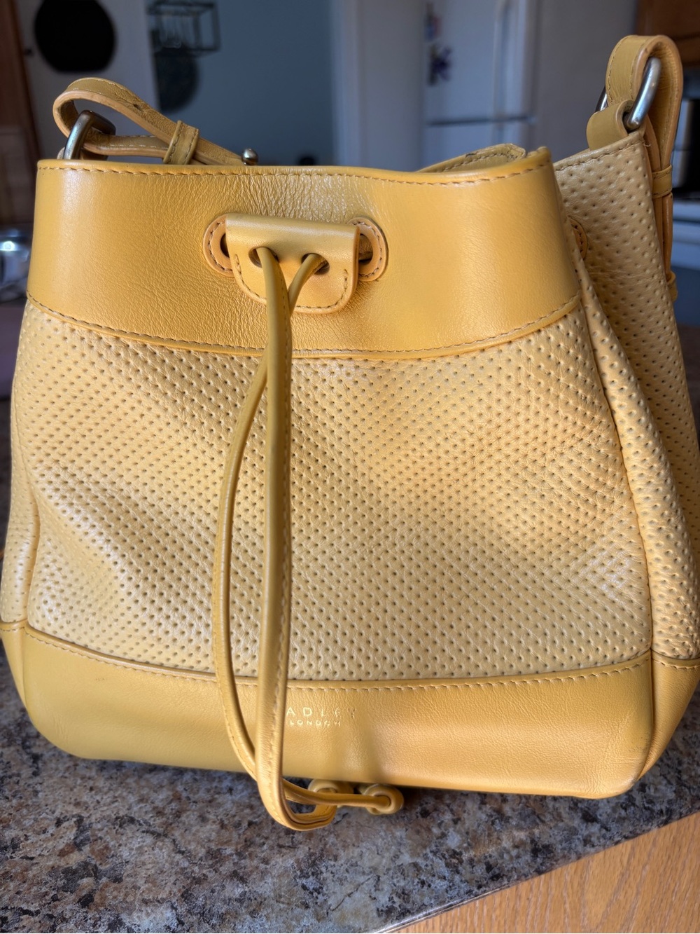 Radley London Butter Yellow Perforated Leather Shoulder or Crossbody Bucket Bag